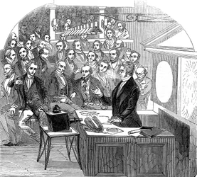 Michael Faraday z wykładem na temat elektryczności i magnetyzmu, Royal Institution, Londyn, 1846