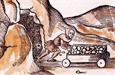 Górnik pchający wózek z wejścia do kopalni, 1508