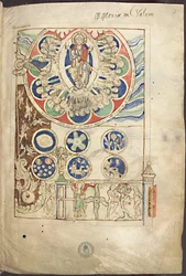 Miniatura Początek stworzenia Boga z Liber Scivias przez Hildegardę z Bingen, ok. 1220
