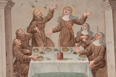 Klasztor Saorge XVIII-wieczny fresk przedstawiający życie św. Franciszka z Asyżu, Saorge, Francja