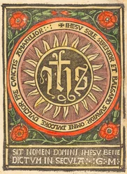 Monogram JHS w płonącym kole, c. 1500.