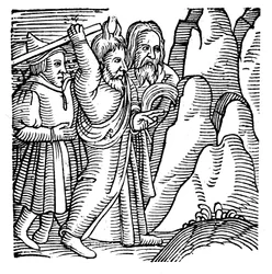 Mojżesz uderza w skałę na pustkowiu i wydobywa wodę, 1557