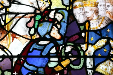 Katedra w Moulins. Witraż. Krucjaty. Saint Louis i korona cierniowa, 20160603, Moulins, Europa