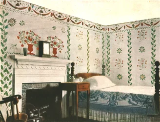 Malowidło ścienne w pokoju w Bois House, Riverton, Connecticut, USA, 1928.