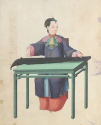 Muzyk grający w Guqin, koniec XVIII wieku.