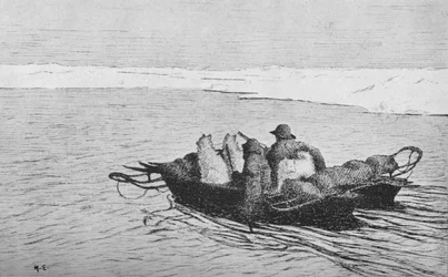 Nansen i Johansen przekraczają szczelinę w lodzie, 1896, 1928
