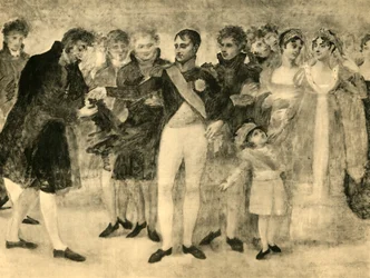 Napoleon dekorujący Dawida w Salon du Louvre, Paryż, 1808, 1921.