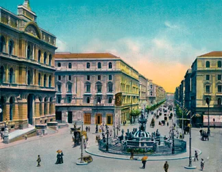 Neapol - Piazza Borsa Con Fountana Medina, Fontanna Neptuna, ok. 1900.