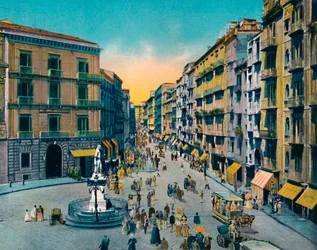 Neapol - Via Roma, Largo Carita z pomnikiem Carlo Poerio, ok. 1900.