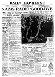 Naziści żegnają się przez radio, pierwsza strona Daily Express, 1 maja 1945
