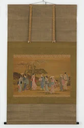 Dziewięć osób wyszło, aby zobaczyć kwitnące wiśnie, okres Edo, 1615-1868.