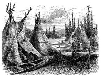 Osada Indian Cree w Ameryce Północnej latem, 1874 r.