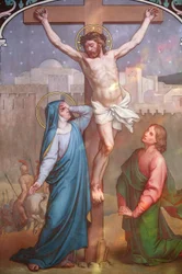 Obraz katedry Notre Dame de Paris: Jezus na krzyżu patrzący na Mary Paris France
