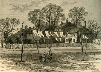 Stare chaty na tyłach wspólnych, ok. 1878 r.