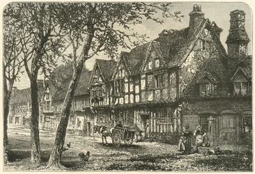 Stare domy pod zamkiem Warwick, 1898.