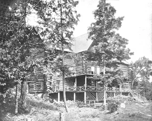 Old Log Cabin, Lake Placid, Adirondacks, stan Nowy Jork, USA, ok. 1900.