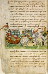 Kampania Olega z Nowogrodu przeciwko Konstantynopolowi z Kroniki Radziwiłłów, XV w.