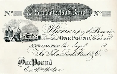 Jednofuntowy banknot wystawiony dla Northumberland Bank, c1820