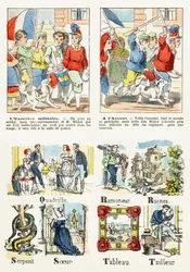 Strona 7 - gry dla dzieci: ćwiczenia wojskowe, W ataku - Alfabet - Rozrywka dla dzieci - Epinal imagery, popularny serial, ok. 1890 r.