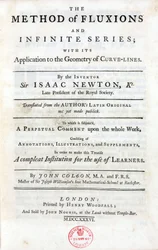 Strona tytułowa „Metody fluksji i szeregów nieskończonych” Isaaca Newtona (1642-1727), opublikowanej w Londynie w 1736 roku, zawierającej główne teorie, które miały znaczący wpływ na nauki: twierdzenie dwumianowe, trzy uniwersalne prawa m