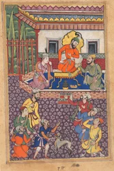 Strona z Opowieści papugi Tuti-nama: Czterdziesta szósta noc: Dwór Radży z Ujjain, ok. 1930 r. 1560