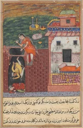 Strona z Tales of a Parrot Tuti-nama: Czwarta noc: Dwóch kucharzy..., ok. godz. 1560.