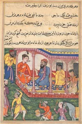 Strona z Tales of a Parrot Tuti-nama: Trzydziesta szósta noc: Małżeństwo Mahrusas..., c. 1560.