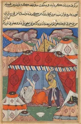 Strona z Opowieści papugi Tuti-nama: Dwudziesta czwarta noc: przebrany Arab... 1560.