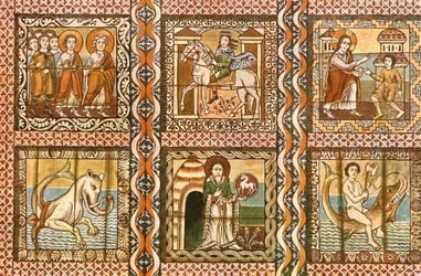 Malowany drewniany strop w kościele św. Marcina, Zillis, Szwajcaria, 1928 r.