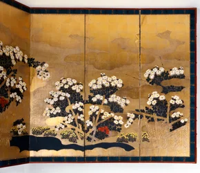 Para ekranów z 6 panelami ze złotym tłem, okres Edo, japoński, 1600-1867
