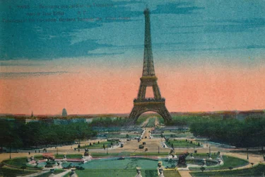 Panorama Jardins du Trocadero i Wieży Eiffla, Paryż, ok. 1920