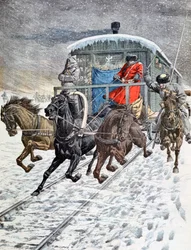 Przejazd autokarów wojskowych po jeziorze Bajkał, Syberia, Rosja, XX w.