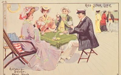 Pasażerowie grają w karty na pokładzie liniowca Red Star, 1907.