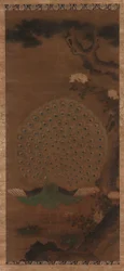 Paw, piwonie i sosna, okres Edo, 1615-1868