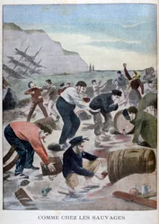 Ludzie ratujący przedmioty z wraku statku na Isle of Wight, 1902