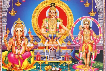 Obraz hinduskich bogów Ganesha, Ayyappa i Subramanya India