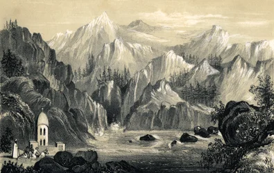 Pielgrzymi u źródła Gangesu, Indie, 1847