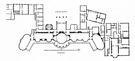 Plan pawilonu przedstawiający zmiany w oryginalnym budynku Hollandów ukończony w 1804 r.