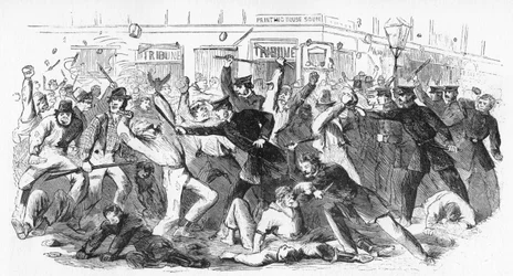 Zamieszki policyjne w biurze trybuny, ok. 1860 r.
