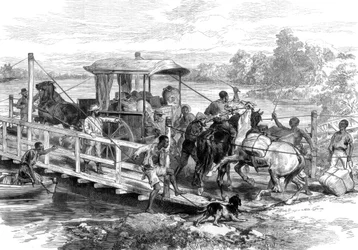 Ponton nad rzeką Vaal, Klipdrift, południowoafrykańskie pola diamentowe, 1874