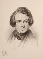 Portret Karola Dickensa. Szkic siostry Dickensa, Fanny, u dołu po lewej, 1842.
