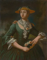 Portret kobiety w kapeluszu z kwiatami