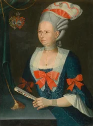 Portret kobiety w peruce z wachlarzem