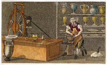 Garncarz w pracy w fabryce Wedgwoods Etruria, Hanley, Staffordshire, c1830