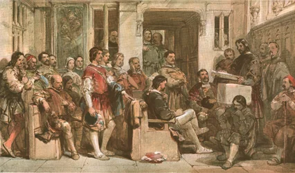 Modlitwy w Sali Baronów, ok. 1900.