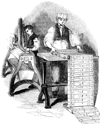 Przygotowanie kart perforowanych do krosna żakardowego, 1844