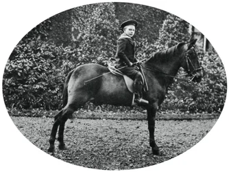 Książę Albert Windsor w wieku sześciu lat, siedzący na koniu, 1902