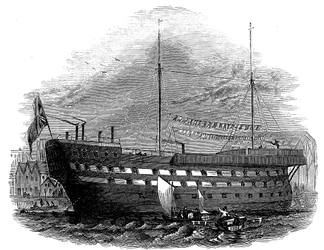 Hulk więzienny Wojownik w Woolwich, Londyn, 1848
