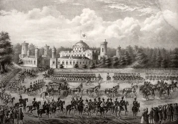Procesja cara Mikołaja I z Pałacu Pietrowskiego do Soboru Zaśnięcia Matki Bożej podczas jego koronacji w 1825 roku, 1826