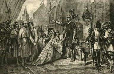 Królowa Filippa wstawia się za obywatelami Calais, 1347, 1890.